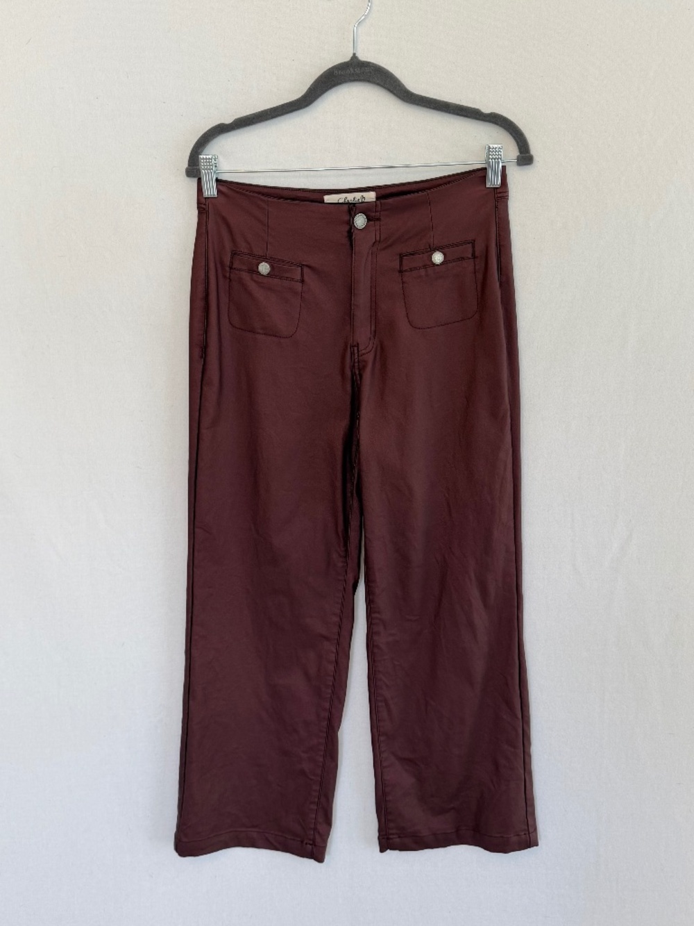 CHARLIE B Women’s Size 4 Metallic Was Cropped Boot Cut Pants in Cabernet
